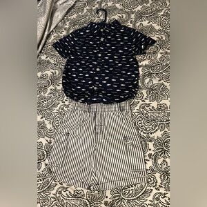 Toddler Boy Cute outfit of buttons shirt with shorts 4T [Free gift w/ purchase]